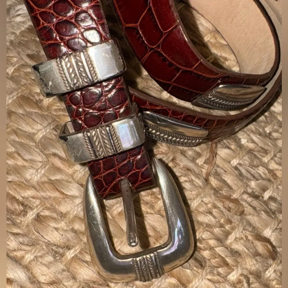 Brown Crocodile Embossed Belt with Silver Buckle
